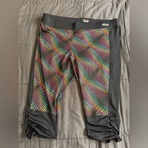 Fila Black Capri Leggings with Rainbow Diagonal Stripes
